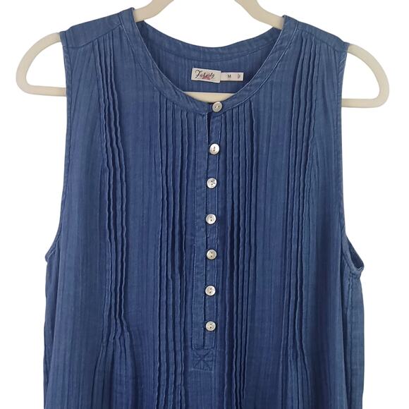 Faherty Women's SZ M 100% Organic Cotton Isha Linen Mini Dress In Indigo Pockets - Picture 5 of 8
